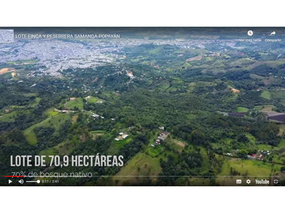 VENTA FINCA  POPAYAN 70.9 HECTAREAS