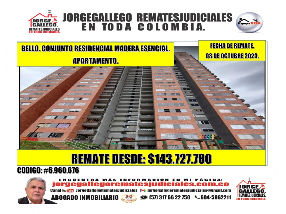 Remate. Bello. Conjunto residencial madera esencial. Apartamento.