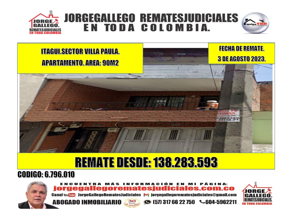 Remate. Itagui. Sector Villa Paula. Apartamento